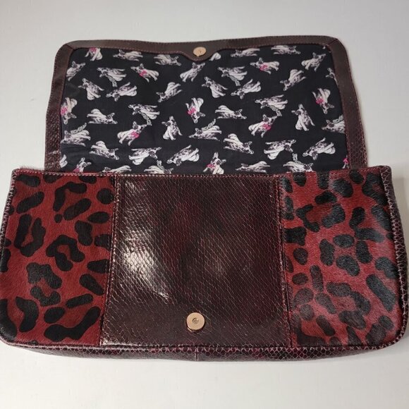 Ted Baker Oxblood Leopard Print Clutch - See Photos, Some Fading But Still Great - Picture 3 of 12